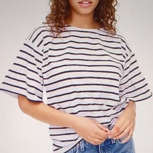 J.Crew Women’s Black and White Striped Bell Ruffle Sleeve Boatneck Blouse  Style